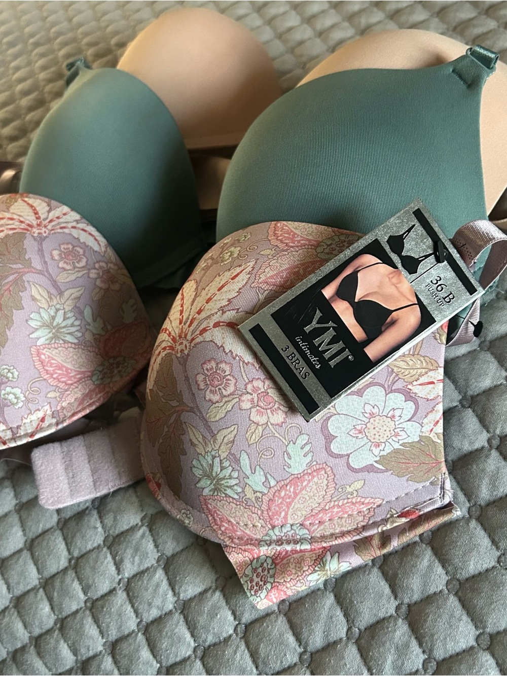 YMI Floral Bralette in Sage Green , yellow and Dusty Pink set of 3